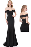 Elegant Backless Off the Shoulder Black Mermaid Long Prom Dresses Evening Party Dress