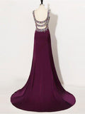 Off the Shoulder Grape Mermaid Prom Dresses,V Neck Backless Slit Long Prom Dress