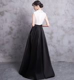 New Arrival Stand Collar White/Black Split A Line Long Prom Dresses Evening Party Dress