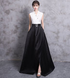 New Arrival Stand Collar White/Black Split A Line Long Prom Dresses Evening Party Dress