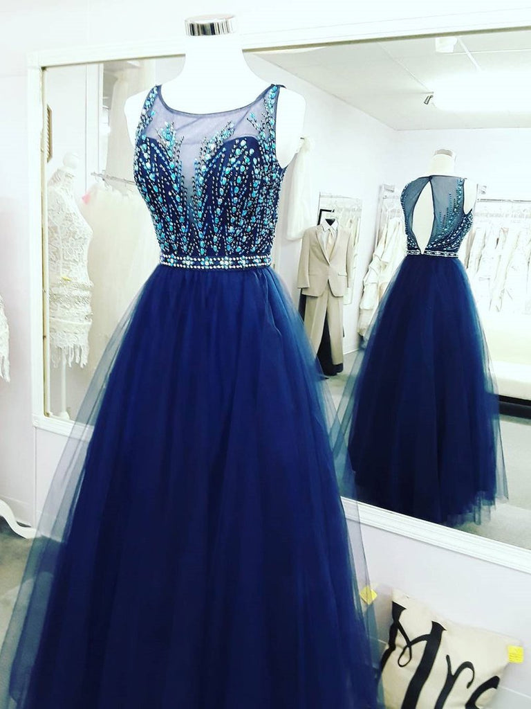 Blue/Purple Ombre Tulle Prom Dress, V Neck Lace Appliqued Pageant