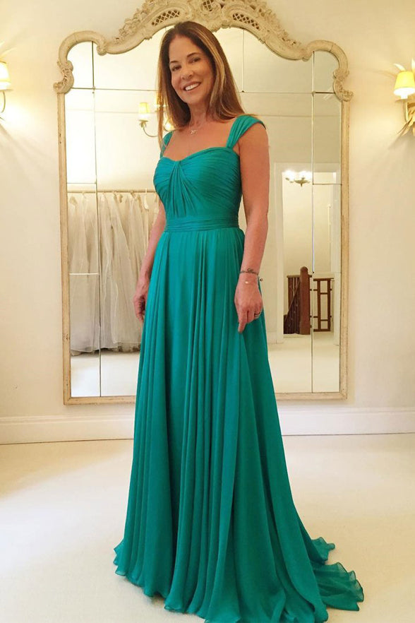 A Line Emerald Green Chiffon Long Prom Dresses