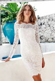 Long Sleeves White Lace Sheath Short Prom Dress Homecoming Dresses Cocktail Dress