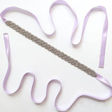 Purple Crystal Wedding Sashes Shiny Bridal Accessories Belts with Ribbon