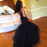 Sequin Sexy Mermaid Long Black Bead Formal Evening Party Gown Prom Dresses