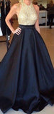 Halter Designer Beaded Black Satin Sexy Evening Prom Dress - Laurafashionshop