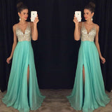 Elegant V-Neck Sleeveless crystal Long chiffon Online Prom Dresses