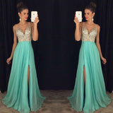 Charming Elegant V-Neck Sleeveless crystal Long chiffon Online Prom Dresses