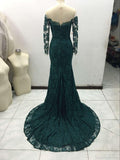 Mermaid Dark Green Long Sleeve Lace Prom Dresses Evening Gown - Laurafashionshop