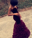 Mermaid Stunning Sweetheart Burgundy Prom Dresses
