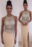 High Neck Mermaid Beaded Evening Gowns Long Prom Dress