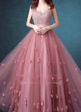 A-line Beaded Long Lace Sleeveless Floral-Appliques Prom Dresses - Laurafashionshop