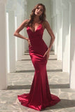 Burgundy Spaghetti Straps Long Prom Dress V-neck Party Dress