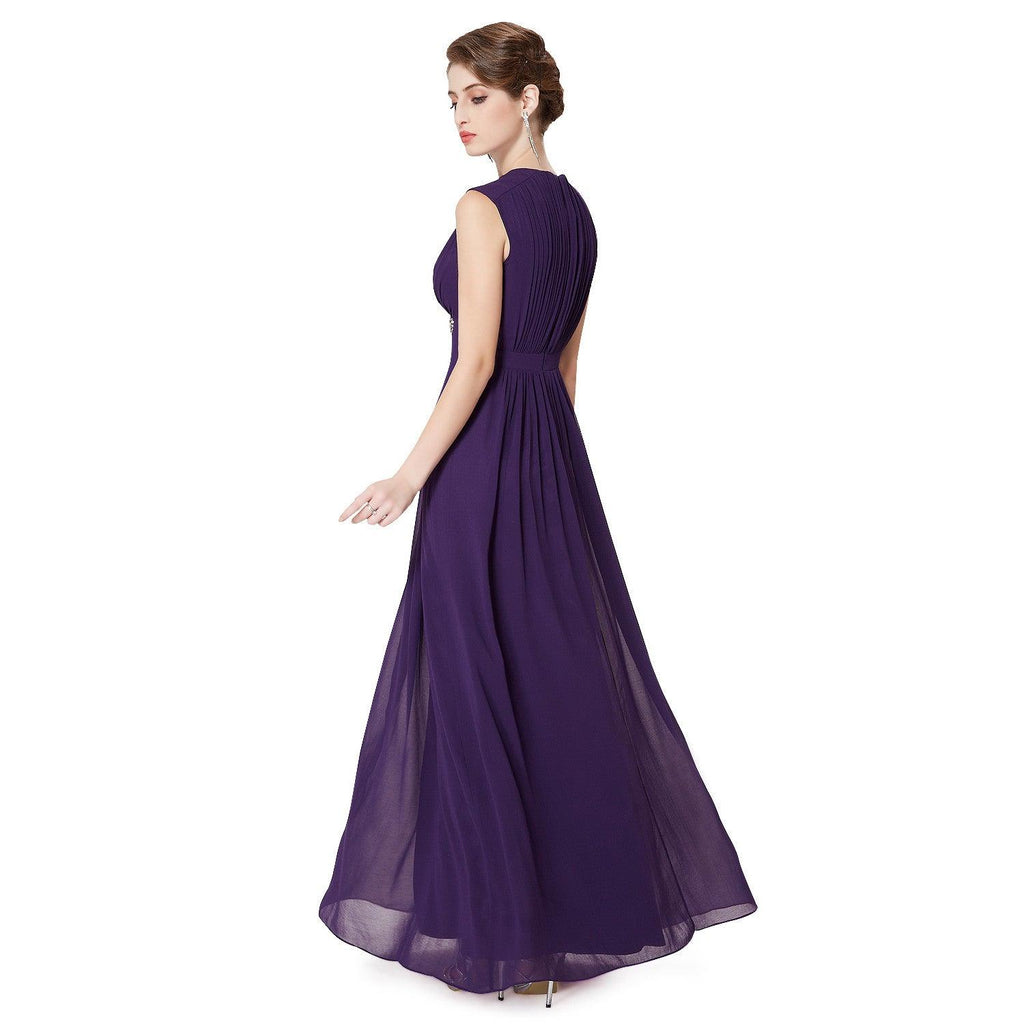 Chiffon Grape V-Neck Sleeveless Bridesmaid Dresses Prom Dresses - Laurafashionshop
