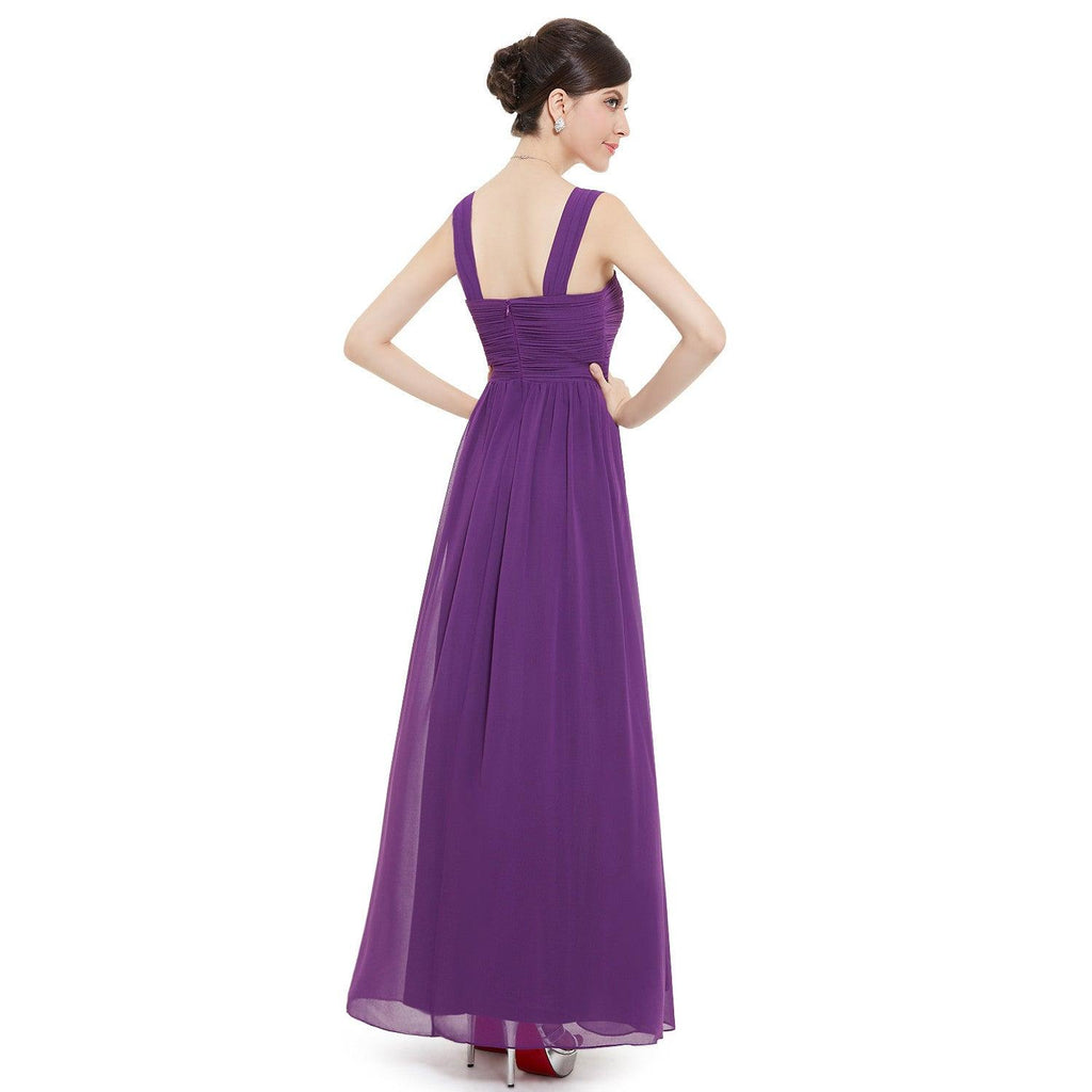 Floor Length Purple Chiffon Ruched Bodice Bridesmaid Dress With Straps Prom Dresses - Laurafashionshop