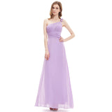 Chiffon Lilac Flower Strap Bridesmaid Dresses With Ruching Prom Dresses - Laurafashionshop