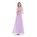 Chiffon Lilac Flower Strap Bridesmaid Dresses With Ruching Prom Dresses - Laurafashionshop