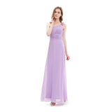 Chiffon Lilac Flower Strap Bridesmaid Dresses With Ruching Prom Dresses - Laurafashionshop