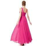 Long Hot Pink One Shoulder Bridesmaid Dress With Beaded Prom Dresses - Laurafashionshop