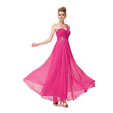 Long Hot Pink One Shoulder Bridesmaid Dress With Beaded Prom Dresses - Laurafashionshop