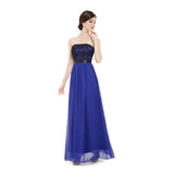 Chiffon Long Royal Blue Bridesmaid Dress With Lace Bodice Prom Dresses - Laurafashionshop