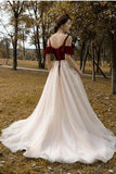 Appliques  Vintage Red Top Straps Tulle A Line Formal Dress Long Prom Dresses