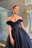 Little Black Dress Satin Tea-Length Party Dress Off-the-Shoulder  Prom Dress