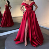 Party Dress Off-the-Shoulder Satin Long Split Long Prom Dress