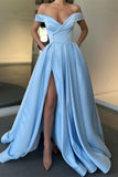 Party Dress Off-the-Shoulder Satin Long Split Long Prom Dress