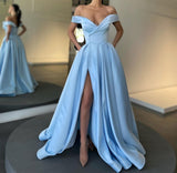 Party Dress Off-the-Shoulder Satin Long Split Long Prom Dress