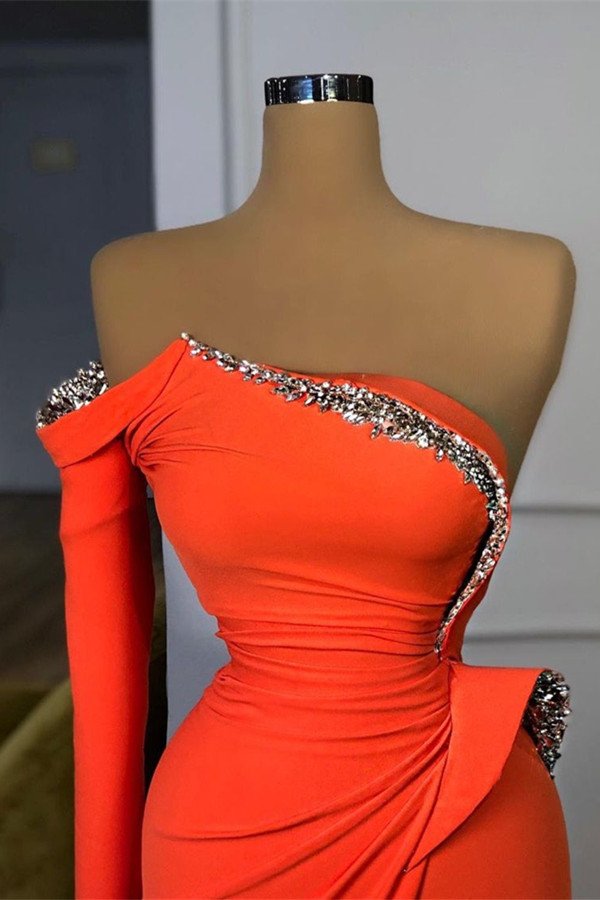 Mermaid Fashion Party Dress Orange Long Sleeves Prom Dress With Sequins