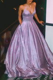 Shiny A-line V-neck Lilac Glitter Evening Gown