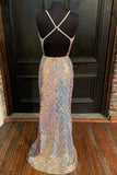 Sequins Formal Evening Dresses White Shiny V-Neck Mermaid Long Prom Dresses