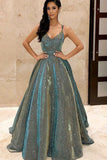 Fashion A-line V-neck Long Prom Dresses, Evening Gown