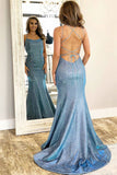 Shiny Mermaid  Light Blue Prom Dress With Lace-up, Evening Dresses