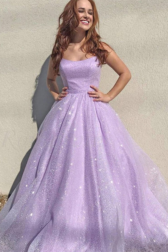 Elegant Ball Gown Sleeveless Light Purple Long Prom Dress, Evening Dresses