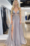 Fashion A-line Sleeveless Beading Prom Dress With High Slit