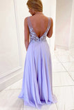Evening Formal Dress V NeckChiffon A-line Lavender Long Prom Dresses