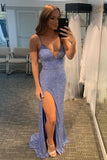 Chic  V Neck Formal Party Dress Sequins Mermaid Long Prom Dresses