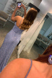 Chic  V Neck Formal Party Dress Sequins Mermaid Long Prom Dresses