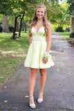 Cute A-line V-neck Yellow Satin Short Homecoming Dress