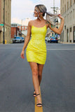 Shiny Sheath Yellow Short Homecoming Dress