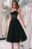 Elegant A-line Black Tulle Short Homecoming Dresses