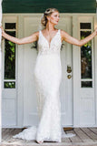 Mermaid V-neck Lace Long Wedding Dress