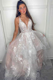 Cute Ball Gown V-neck Flora Tulle Prom Dresses