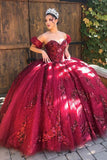Gorgeous Ball Gown Appliuqes Burgundy Tulle Lace Long Prom Dresses, Sweet 16 Dresses