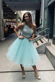 Two-pieces Sleeveless Mint Green Lace Short Homecoming Dresses
