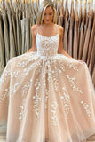 A-line Sleeveless Appliques Tulle Long Prom Dresses
