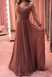 A-line V-neck Sleeveless Long Prom Dress, Bridesmaid Dresses