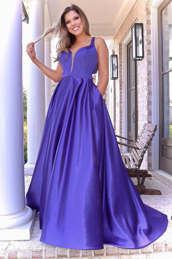 Zapaka Ball Party Dress A-line Royal Blue Backless Satin Long Prom Formal  Dress – ZAPAKA NZ